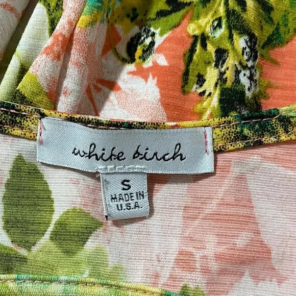 Floral Sleeveless Tank Top Blouse Small Orange Green White Tunic - Picture 3 of 4